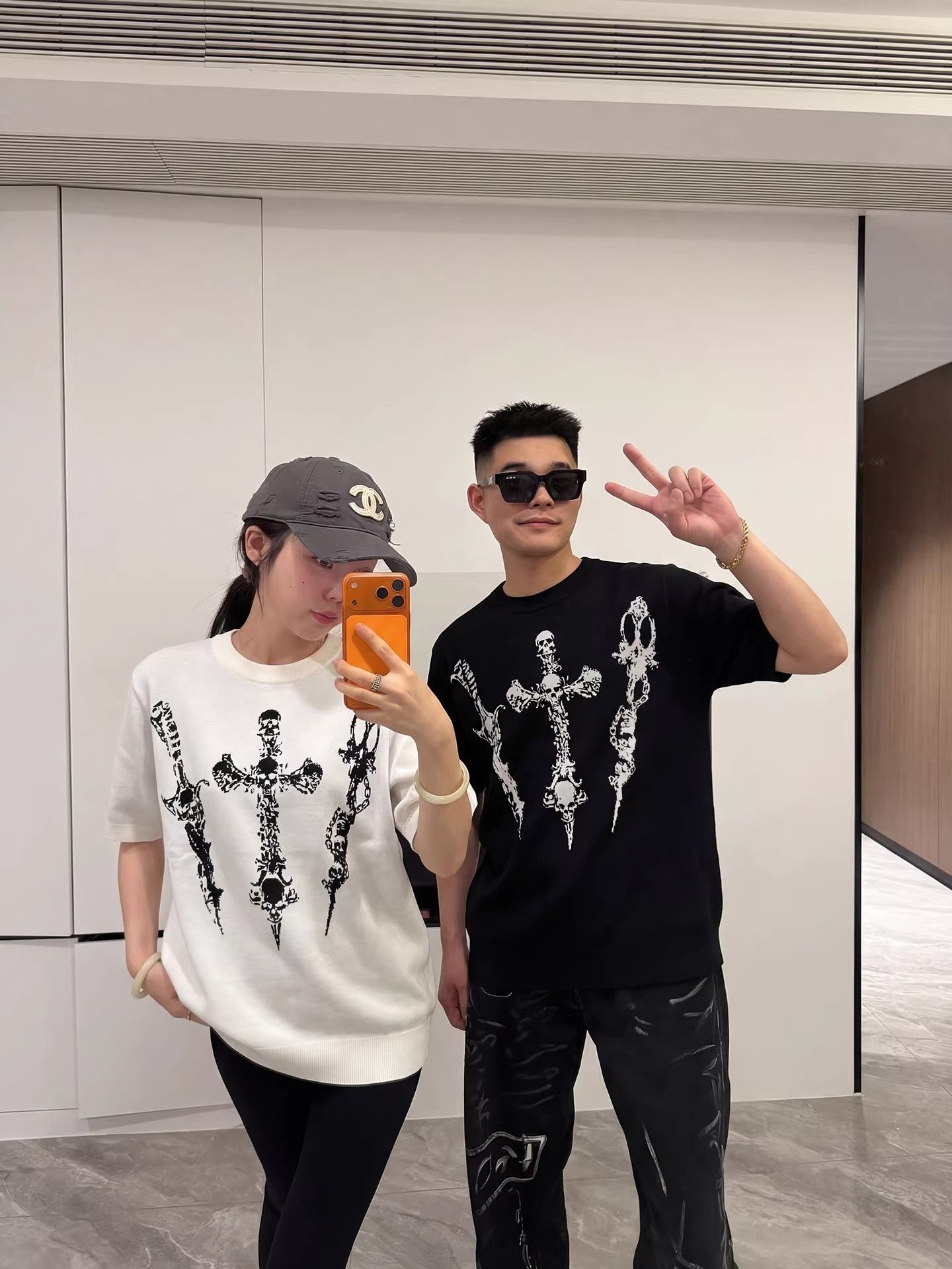 빗질하다 순면 닫기 아메리칸 레트로 거리 캐주얼 바람 프린트 반팔 커플 섹션 트렌드 라운드 넥 맨위