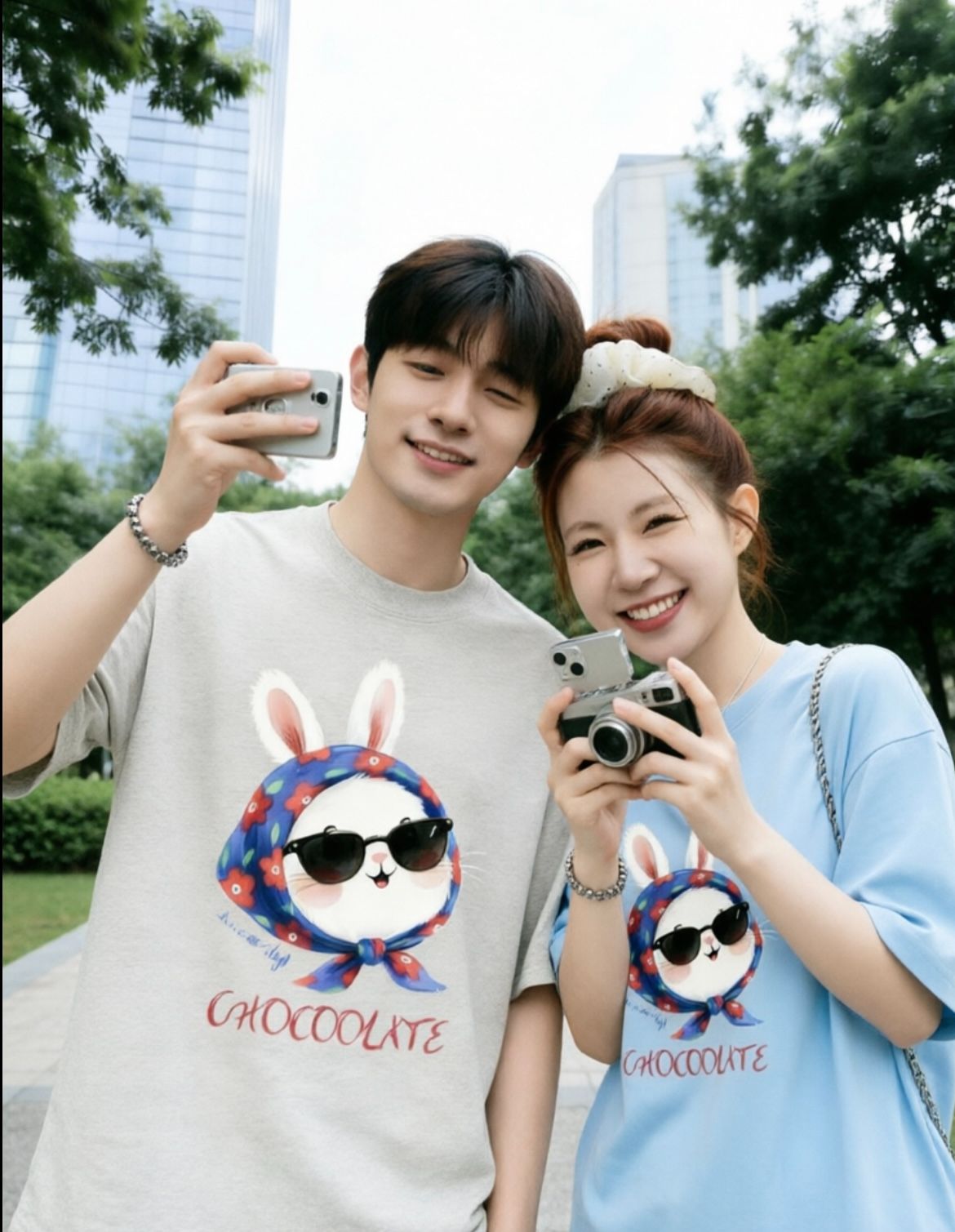 RY1174# 精梳纯棉紧密通勤百搭兔子印花短袖女夏季新款纯棉高级情侣上衣