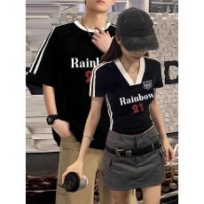 批发不一样高质感<b class='q'>情侣装</b>新款夏季短袖t恤三条杠一长一短学院风上衣服