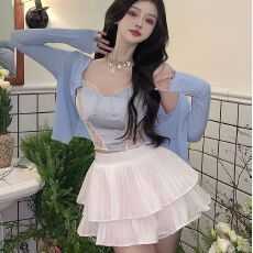 批发白色蓬蓬半身裙女夏季小个子高腰显瘦芭蕾风花苞裙防走光a字短裙