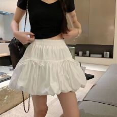 批发设计感蝴蝶结绑带<b class='q'>蓬蓬裙</b>子白色<b class='q'>半身</b>裙女夏季甜美风A字短裙花苞裙