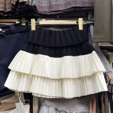 批发新款针织半身裙女<b class='q'>秋</b>冬高腰显瘦a字蛋糕百褶裙子jk制服圣诞短裙