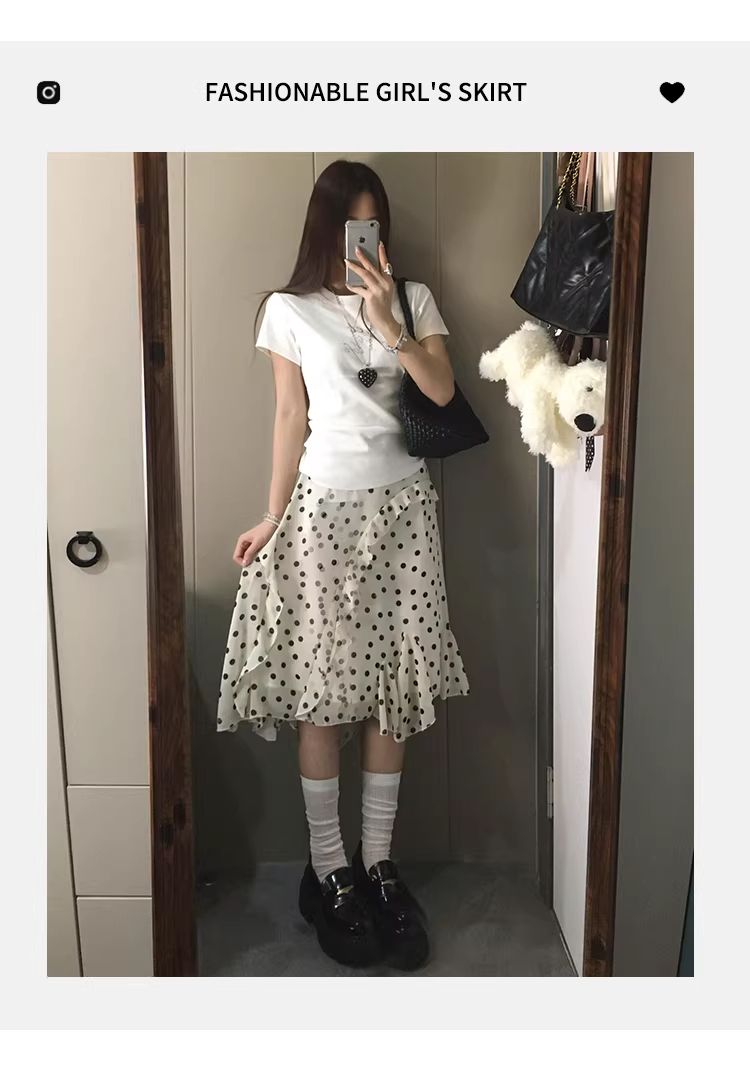 한 부서 불규칙 도트 무늬 케이크 미니 스커트 여성 여름 얇은 작은 키 한 마디 반신 스커트 망사 5 점 치마 중간 스커트