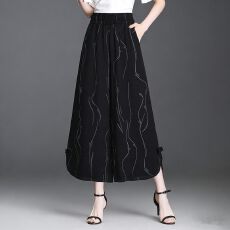 批发夏季薄款妈妈透气裙裤女高腰<b class='q'>中老年</b>九分裤裙女宽松大码垂感阔腿裤