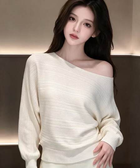 비스듬한 어깨 의류 고급 센스 긴팔 여성 스웨터 가을 겨울철 느긋한 부드러운 찹쌀 니트 스웨터 2026 새로운