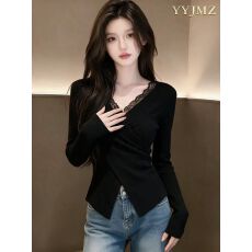 批发秋<b class='q'>冬</b>季不规则交叉V领针织衫女打底内搭上衣网红毛衣