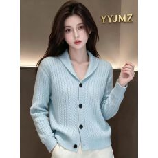 批发麻花开衫毛衣女翻领2026秋冬新款宽松减龄针织衫上衣百搭显瘦外套