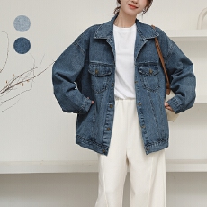 批发日本乐天女式休闲牛仔外套流行纯色百搭复古经典宽松早秋新款外套