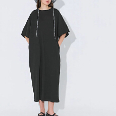 批发日单乐天2026新款春夏装纯棉宽松透气<b class='q'>大码</b>短袖<b class='q'>连衣裙</b>日系过膝长裙