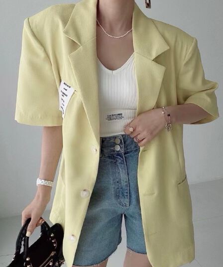 재고 있음 chic 한국 동대문 품격 출퇴근 바람 미니멀리즘 느긋한 바람 루즈핏 다용도 반팔 캐주얼 정장