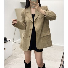 批发已出 chic韩国秋冬美式复古咖色鹿皮绒西装外套美拉德长袖<b class='q'>西服</b>女