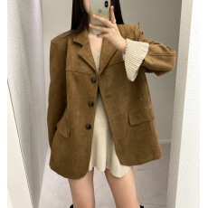 批发已出 chic韩国<b class='q'>秋</b>冬美式复古咖色鹿皮绒西装外套美拉德长袖西服女