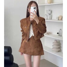 批发已出 2026复古套装秋季高级感机车<b class='q'>夹克</b>外套短裙两件套