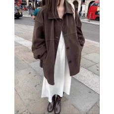 批发有货 chic <b class='q'>韩国</b>复古百搭宽松版麂皮绒<b class='q'>风衣外套</b>