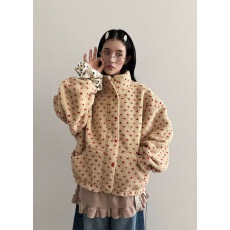 批发已出 2026 韩国ins 立领爱心波点保暖羊羔毛外套