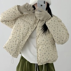 批发已出货 chic小碎花短款羽绒服立领加厚面包服外套