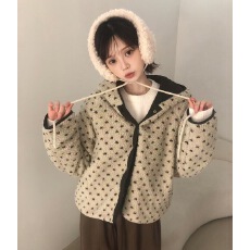 批发已出 韩国chic连帽宽松碎花插肩袖双面穿羊羔毛<b class='q'>外套</b>女