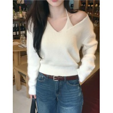 批发已出 气质V领<b class='q'>宽松</b>慵懒风针织衫上衣+吊带两件套