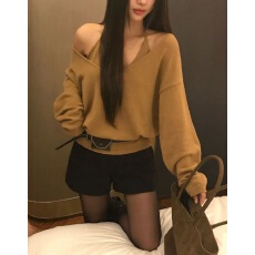 批发已出 气质V领<b class='q'>宽松</b>慵懒风针织衫上衣+吊带两件套