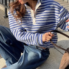 批发已出  复古条纹毛绒棉衣套头卫衣<b class='q'>上衣</b>