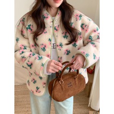 批发实拍 双棉穿 <b class='q'>甜美</b>碎花减龄秋冬保暖羊羔绒棉服外套