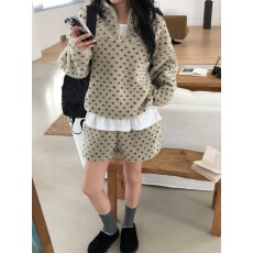 批发已出  <b class='q'>韩国</b>chic 冬季立领保暖羊羔毛<b class='q'>卫衣</b>款心心套装