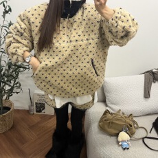 批发出货中 时尚洋气爱心提花摇粒绒卫衣高腰撞色短<b class='q'>裤</b>两件套