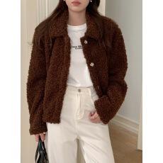 批发实拍 已出 <b class='q'>韩国</b>chic翻领休闲百搭毛绒绒羊羔毛外套女