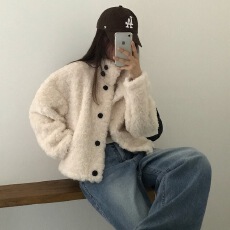 批发已出货 <b class='q'>韩国</b>chic秋冬韩系立领学院风短款羊羔毛保暖外套