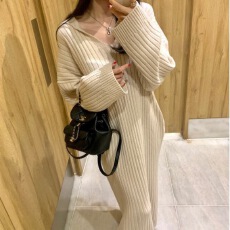 批发原版  韩国Ins  海军领 慵懒风<b class='q'>中长款</b>过膝<b class='q'>毛衣</b>针织连衣裙