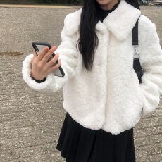 批发已出 加棉 <b class='q'>韩国</b>chic翻领毛茸茸外套女