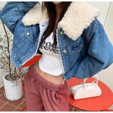 批发已出  气质翻领毛绒绒系扣保暖外套