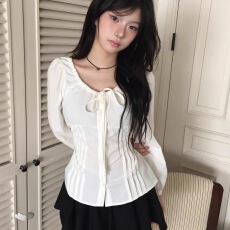 批发已出 2026新款<b class='q'>韩版</b>百搭系带收腰衬衣女