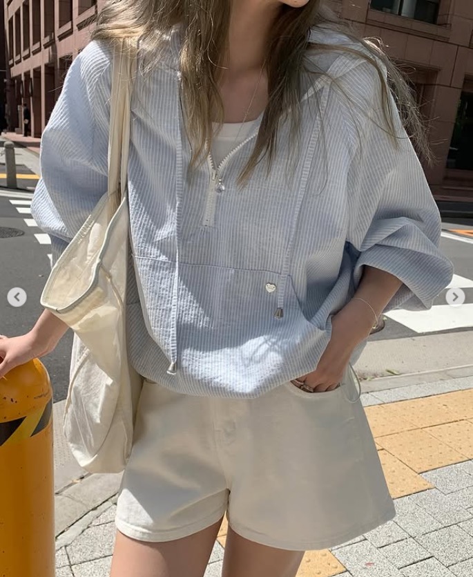 재고 있음 chic 스트라이프 캐주얼 느긋한 바람 후드 펌프 로프 반 개방 칼라 얇은 스타일 국방 사이 의류 맨위 여성