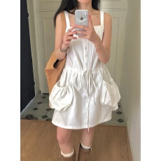 批发已出 <b class='q'>韩国</b>chic褶皱方领大口袋设计感抽绳无袖背心<b class='q'>连衣裙</b>