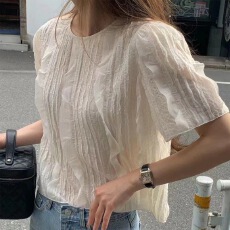 批发已出 2026荷叶边拼接圆领<b class='q'>短袖</b><b class='q'>雪纺衫</b>衬衫