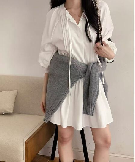 있음 밖으로 달콤함 레이스업 벌룬 소매 여성 드레스