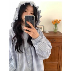 有货 chic 2026连帽花边条纹衬衫