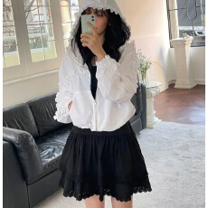 批发有货 chic木耳边花边拼接防晒长袖薄外套女