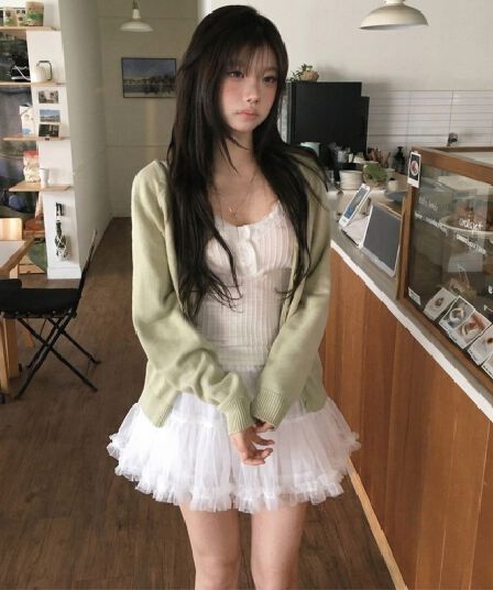 chic 퍼프 망사 연령 감소 달콤함 프릴 허리밴드 케이크 드레스 반신 스커트