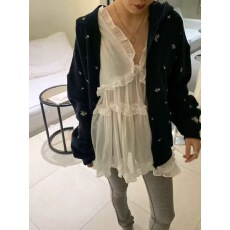 批发chic <b class='q'>甜美</b>减龄木耳边V领无袖连衣裙