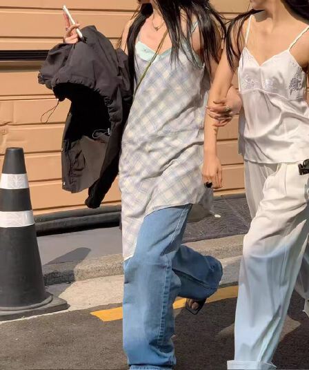재고 있음 chic 2026 새로운 한국 스타일 레트로 체크무늬 슬립 다용도 여성 드레스
