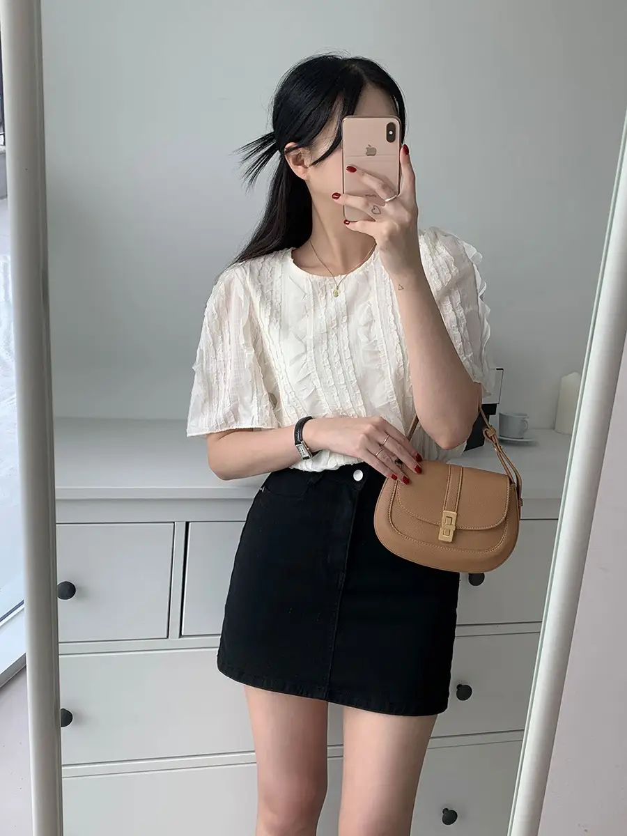 주름 디자인 러플 끈 장식 루즈 셔츠 상세 이미지 3