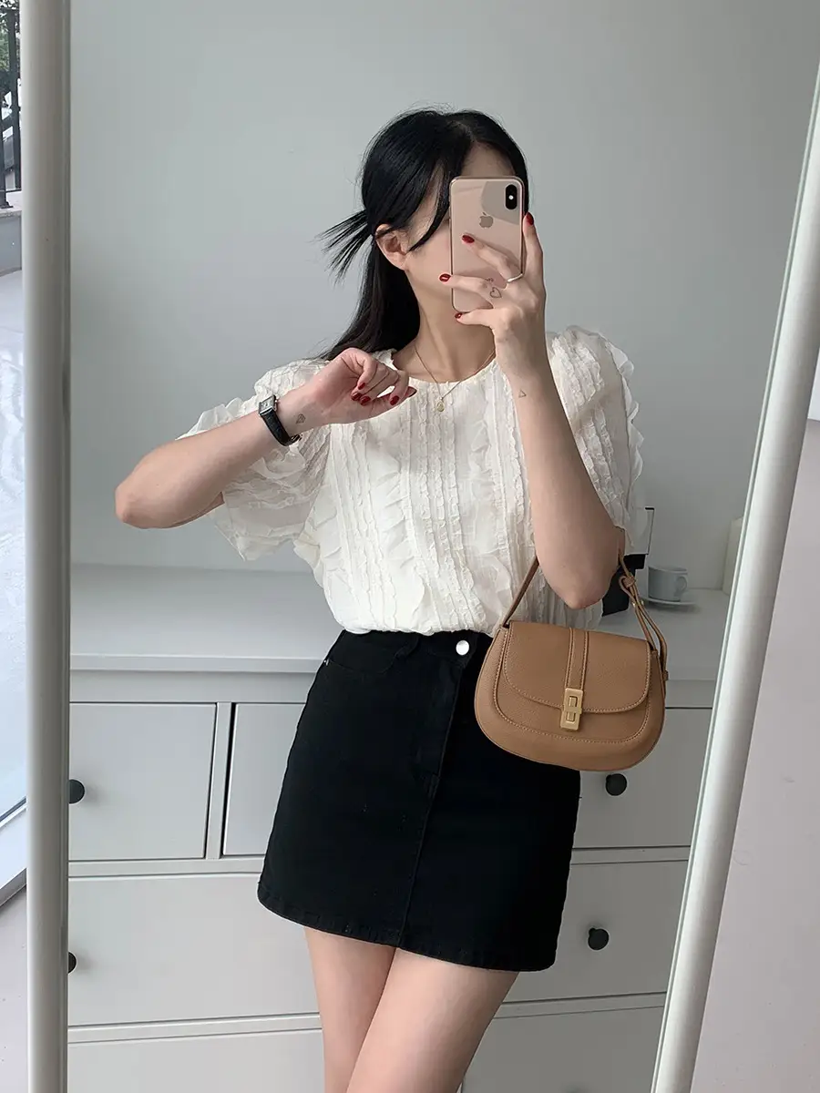 주름 디자인 러플 끈 장식 루즈 셔츠 상세 이미지 4