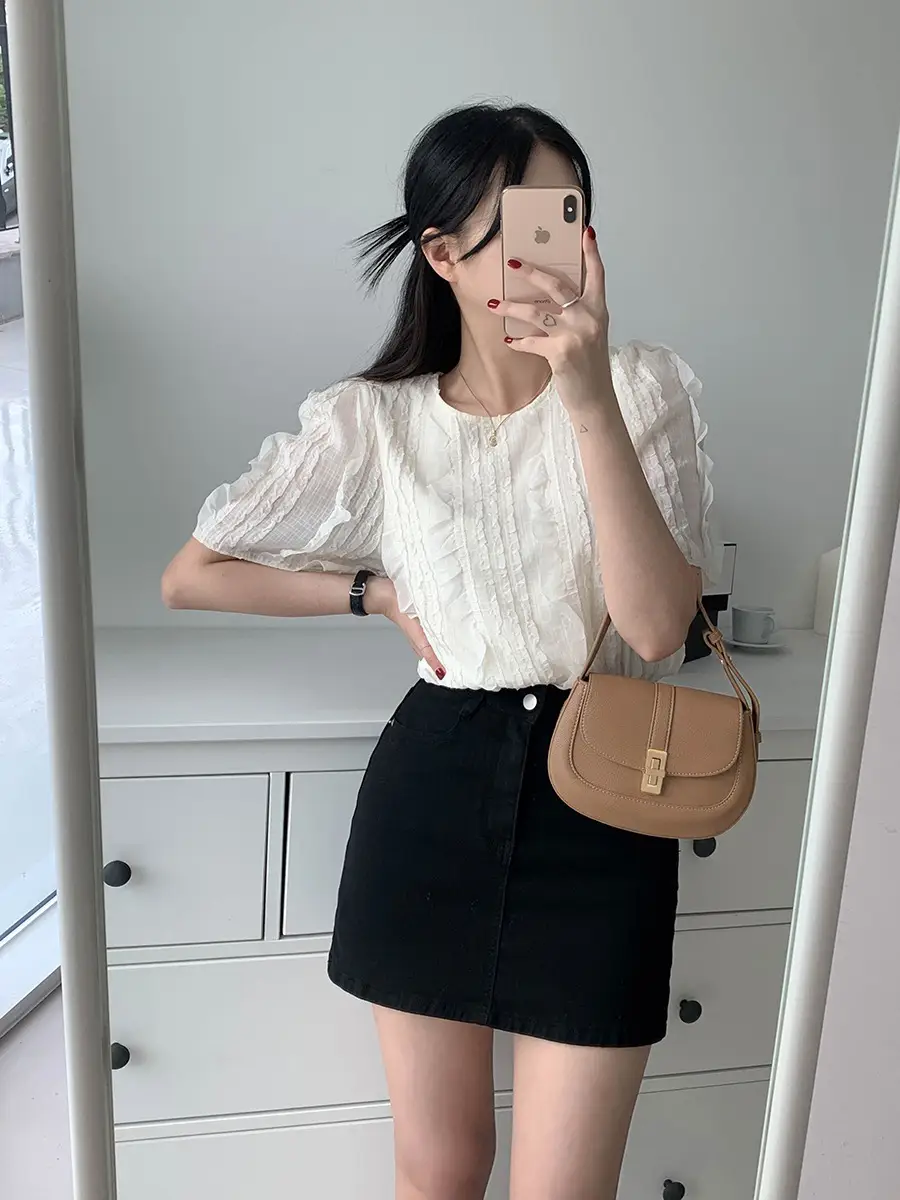 주름 디자인 러플 끈 장식 루즈 셔츠 상세 이미지 6