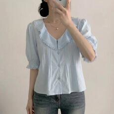 批发有货chic 拼接花边娃娃领<b class='q'>甜美</b>衬衫