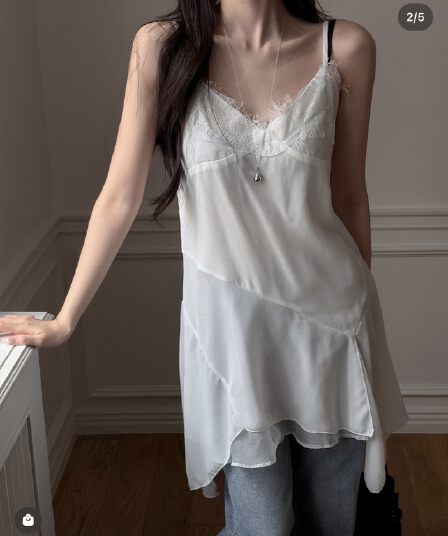 재고 있음 chic 레이스 캐미솔 불규칙 밑단 만나는 조끼 여성