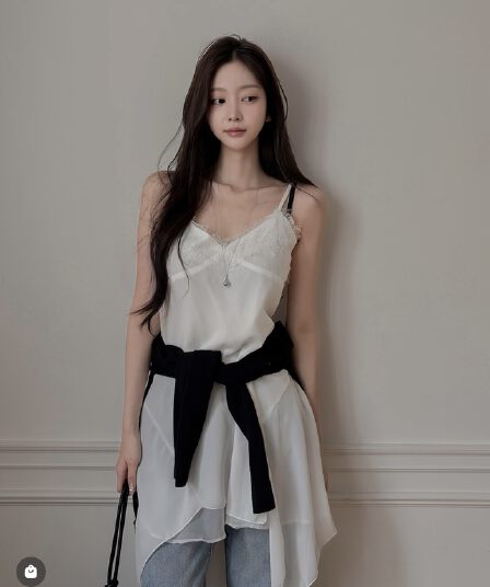 재고 있음 chic 레이스 캐미솔 불규칙 밑단 만나는 조끼 여성