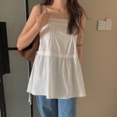 批发有货 chic 减龄蕾丝花边拼接抽绳收腰背心吊带连衣裙