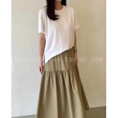 批发有货 chic 春季新款甜美减龄松紧高腰<b class='q'>条纹</b><b class='q'>半身裙</b>女